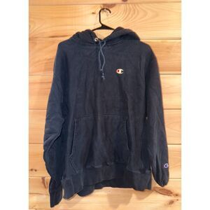 Men's Black Champion Reverse Weave Hoodie Sweatshirt